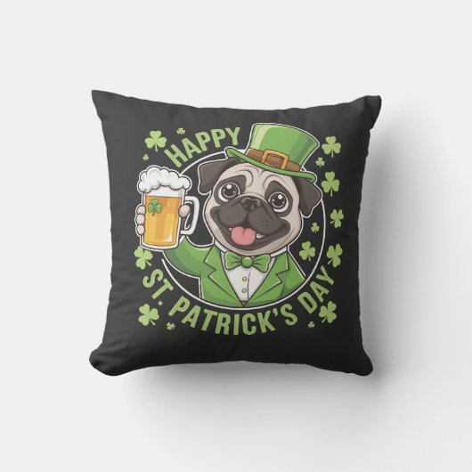 Grappige St. Patrick-dag-pug met bierpul Kussen (Voorkant)