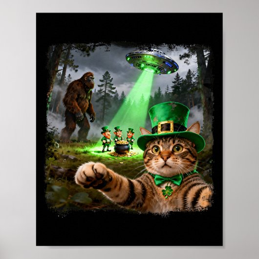 Grappige St. Patrick kat alien bigfoot geluk Poster (Voorkant)