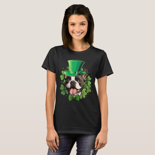 Grappige St Patrick's Boston Terrier T-shirt (Voorkant volledig)