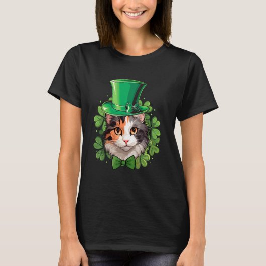 Grappige St. Patrick's Calico Kat T-shirt (Voorkant)