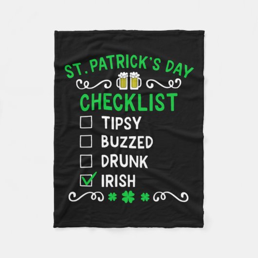 Grappige St. Patrick's Dag Checklist 1 Fleece Deken (Voorkant)