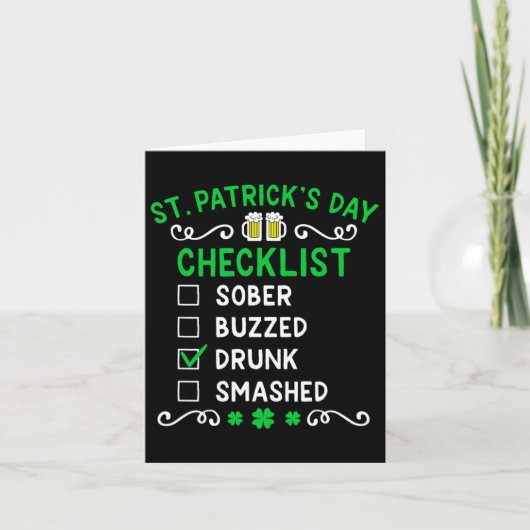 Grappige St. Patrick's Dag Checklist Dronken Kaart (Voorkant)