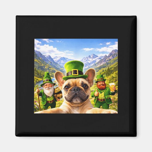 Grappige st patricks dag franse bulldog selfie met magneet (Voorkant)