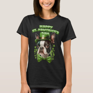 Grappige St. Patrick's Day Boston Terrier Pawstric T-shirt