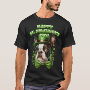 Grappige St. Patrick's Day Boston Terrier Pawstric T-shirt