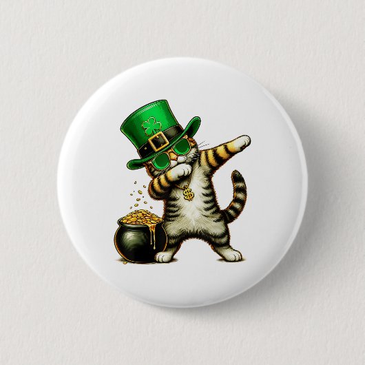 Grappige St Patrick's Day Dabbing Cat St Paddy fam Ronde Button 5,7 Cm (Voorkant)