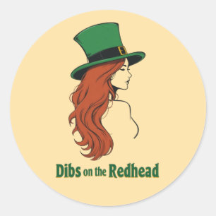 Grappige St. Patrick's Day - Dibs op de roodharige Ronde Sticker
