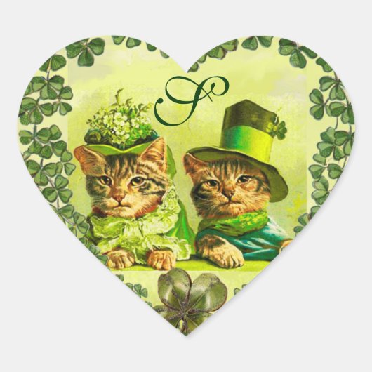 GRAPPIGE ST.PATRICK'S DAY KATTEN, SHAMROCK HART STICKER (Voorkant)