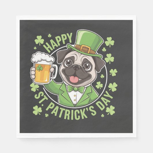 Grappige St. Patrick's Day-pug met bierpul Servet (Voorkant)