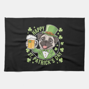 Grappige St. Patrick's Day-pug met bierpul Theedoek