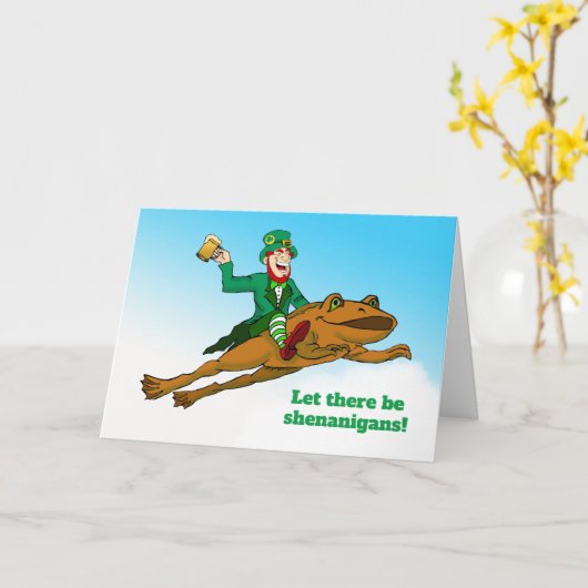 Grappige St. Patrick's Day Shenanigans Leprechaun Kaart (Gele Bloem)
