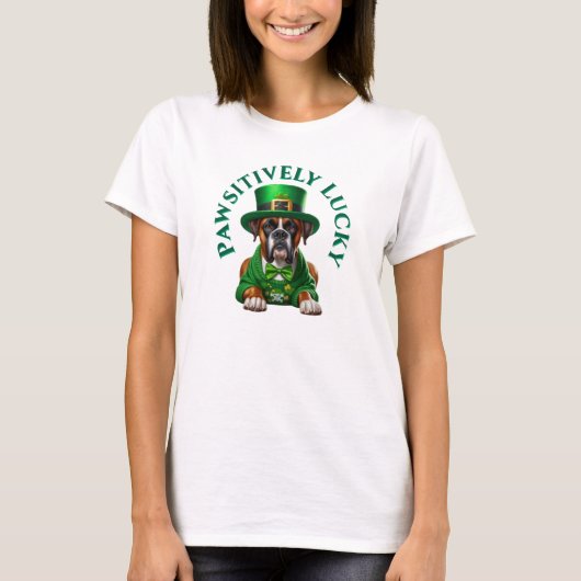 Grappige St Patrick's Dog Pawsitief Gelukkig T-shirt (Voorkant)