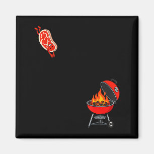 Grappige Steak Die Op Grill Springt Duik Vlucht Bb Magneet