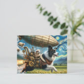 Grappige Steampunk Border Collie Met Schaap en Bli Briefkaart (Staand voorkant)