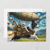Grappige Steampunk Border Collie Met Schaap en Bli Briefkaart (Voorkant / Achterkant)
