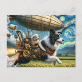 Grappige Steampunk Border Collie Met Schaap en Bli Briefkaart (Voorkant)