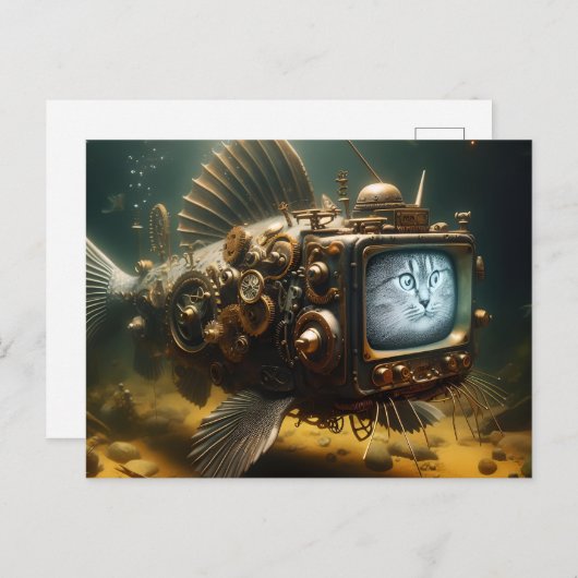 Grappige Steampunk Catfish Briefkaart (Voorkant / Achterkant)
