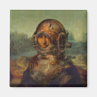 Grappige Steampunk Duikershelm Mona Lisa da Vinci Magneet