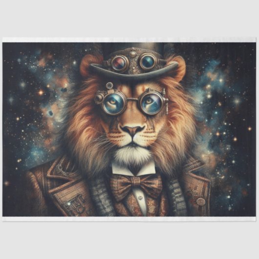 Grappige Steampunk Fantasy Lion Decoupage Tissuepapier (Voorkant)