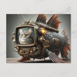 Grappige Steampunk TV Catfish Briefkaart