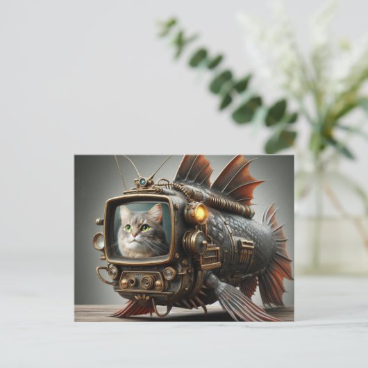 Grappige Steampunk TV Catfish Briefkaart (Staand voorkant)