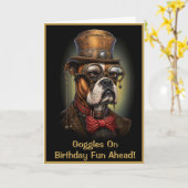 Grappige Steampunk Verjaardag Boxer Hond Aangepast Kaart (Gele Bloem)