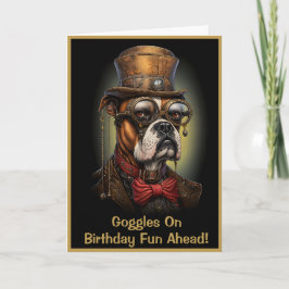 Grappige Steampunk Verjaardag Boxer Hond Aangepast Kaart