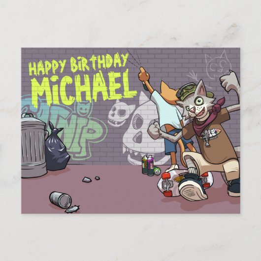 Grappige Steegkatten Voegen De Naam Graffiti Verja Briefkaart (Voorkant)