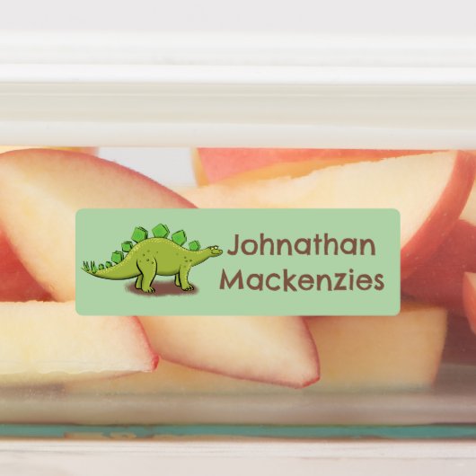 Grappige stegosaurus dinosaurus cartoon gepersonal labels (Aangebracht)