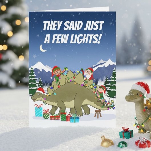 Grappige Stegosaurus Kerstverlichting Elfen Kaart