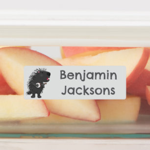 Grappige stekelvarken die banjo spelen, cartoon pe labels