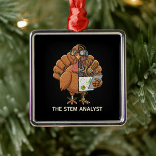 Grappige STEM-Analist Robot Turkije Thanksgiving C Metalen Ornament