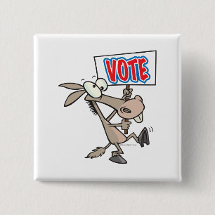 Grappige stem Democraat Donkey cartoon Vierkante Button 5,1 Cm