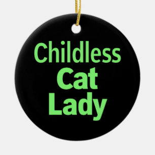 Grappige Stem Kat Dame Zonder Kinderen 2024 Keramisch Ornament