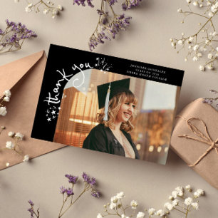 Grappige Sterren Zwarte Afstudeerfoto Bedankt Aankondiging