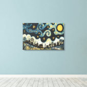 Grappige Sterrennacht over Village Canvas Art (Insitu (Houten vloer))