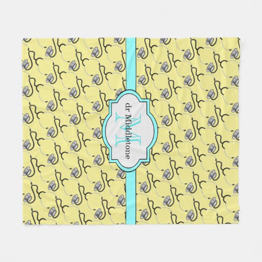 Grappige stethoscopen voor artsen op gele naam fleece deken (Voorkant (Horizontaal))