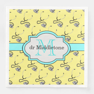 Grappige stethoscopen voor artsen op gele naam servet