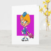 Grappige stewardess cartoon lucht hostess kaart (Gele Bloem)
