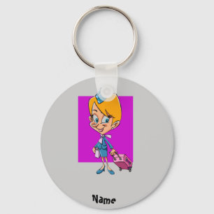 Grappige stewardess cartoon lucht hostess sleutelhanger