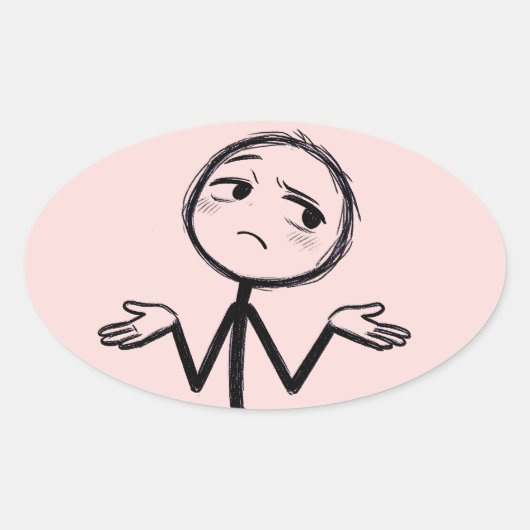 Grappige Stick Figure Doodle Ovale Sticker (Voorkant)