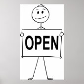 Grappige Stick Figure met Open-Bord  Poster (Voorkant)