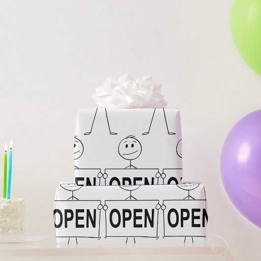 Grappige stick figuur met open teken cadeaupapier