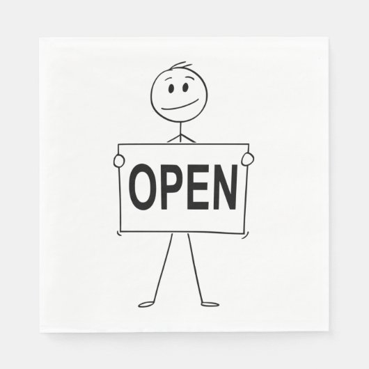 Grappige stick figuur met open teken servet (Voorkant)