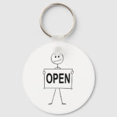 Grappige stick figuur met open teken sleutelhanger (Voorkant)
