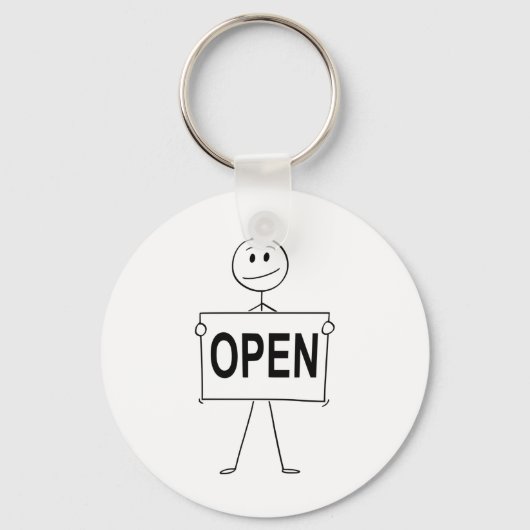Grappige stick figuur met open teken sleutelhanger (Voorkant)