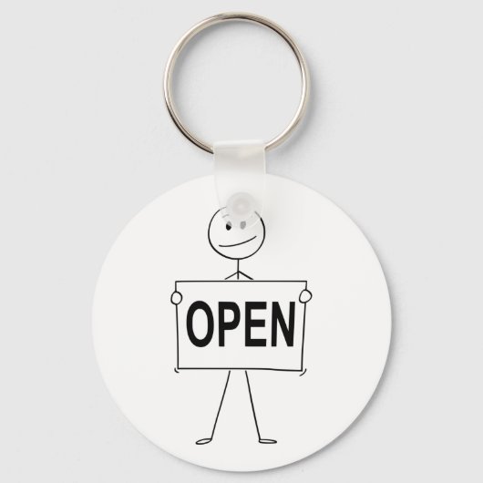 Grappige stick figuur met open teken sleutelhanger (Achterkant)