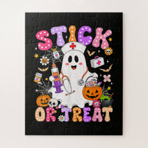 Grappige Stick Or Treat Schattige Verpleegster Gee Legpuzzel