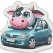 Grappige sticker Koe in een auto (Voorkant)