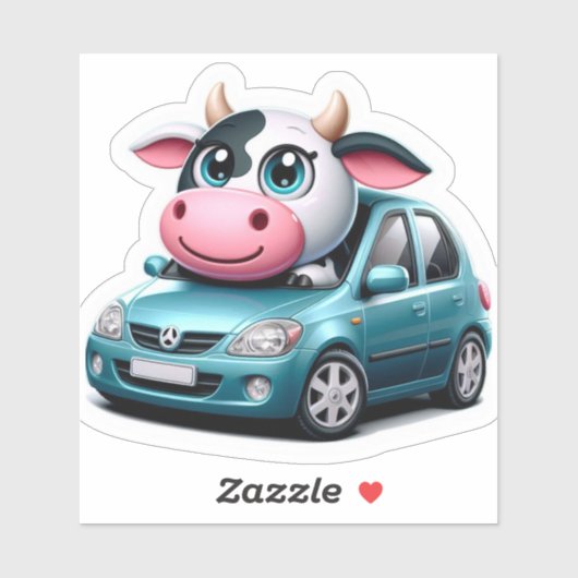 Grappige sticker Koe in een auto (Vel)
